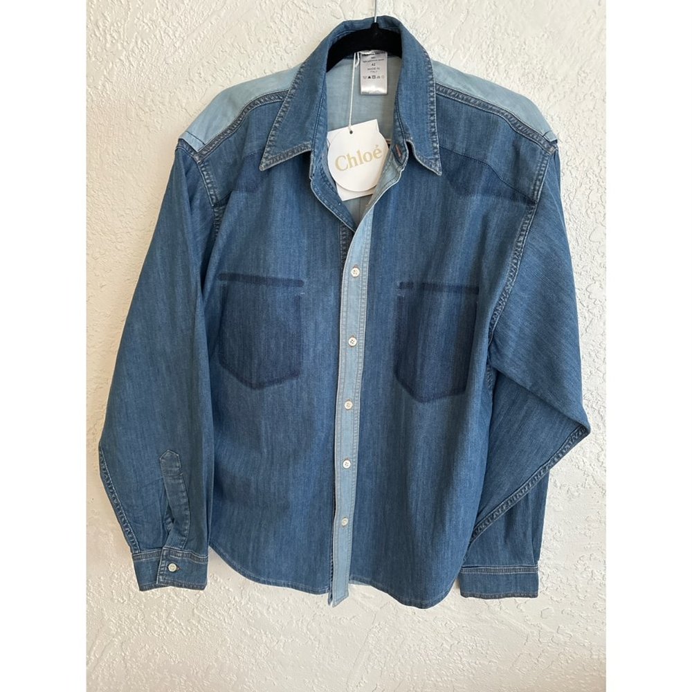 Chloe Light Patchwork Denim Blouse NWT EU 42